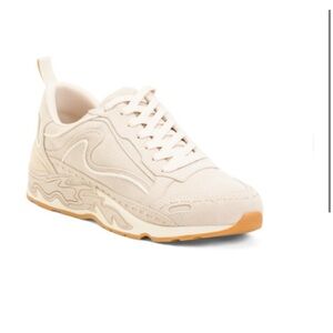 Sandro Men's Beige Suede Low-Top Sneakers with Gum Sole